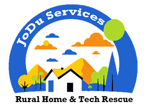 a logo with a house and mountains